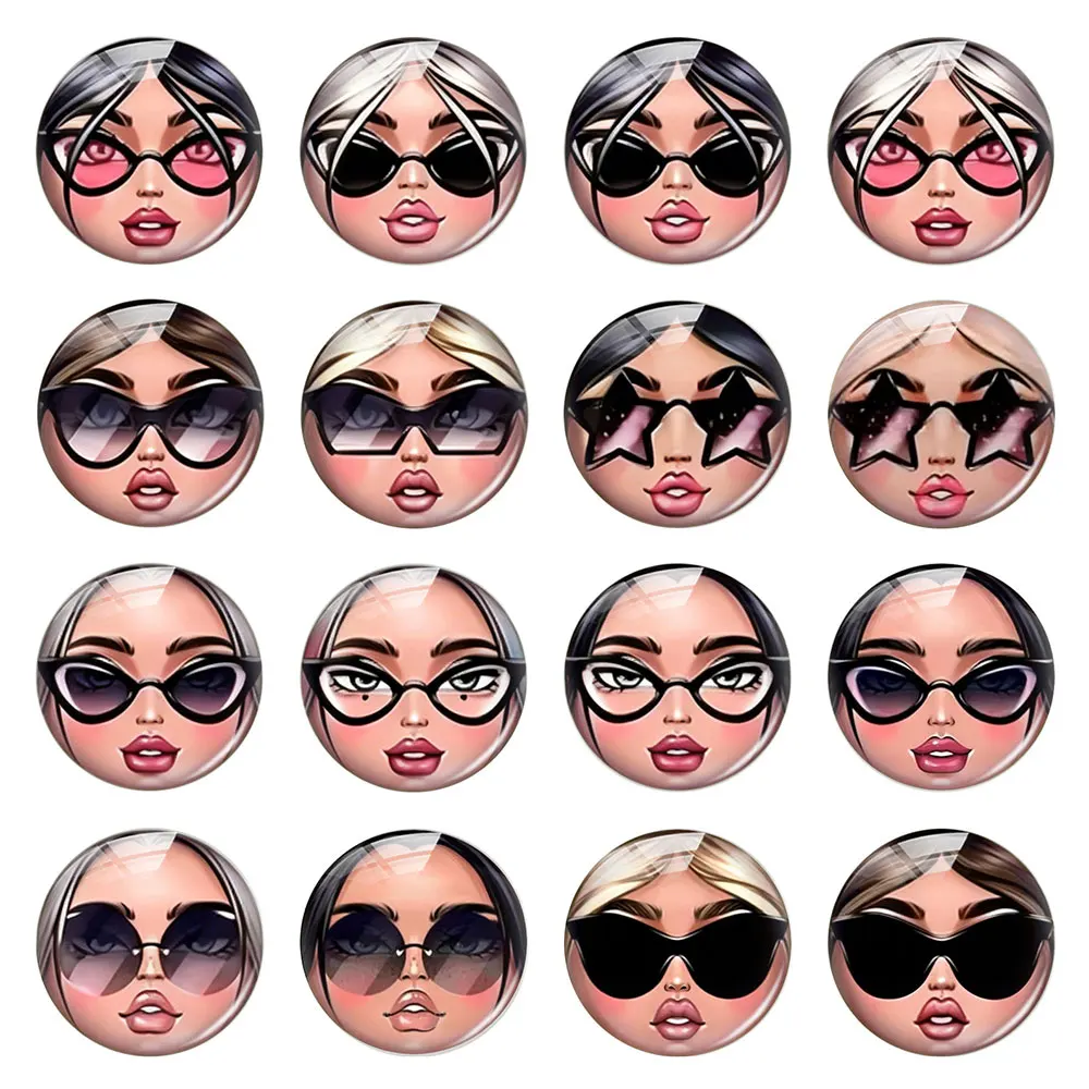 Handmade матрёшка Matryoshka Doll Face Russian Girl Glasses Round Photo Glass Cabochon Flatback Demo Flat Back Cameo For Diy