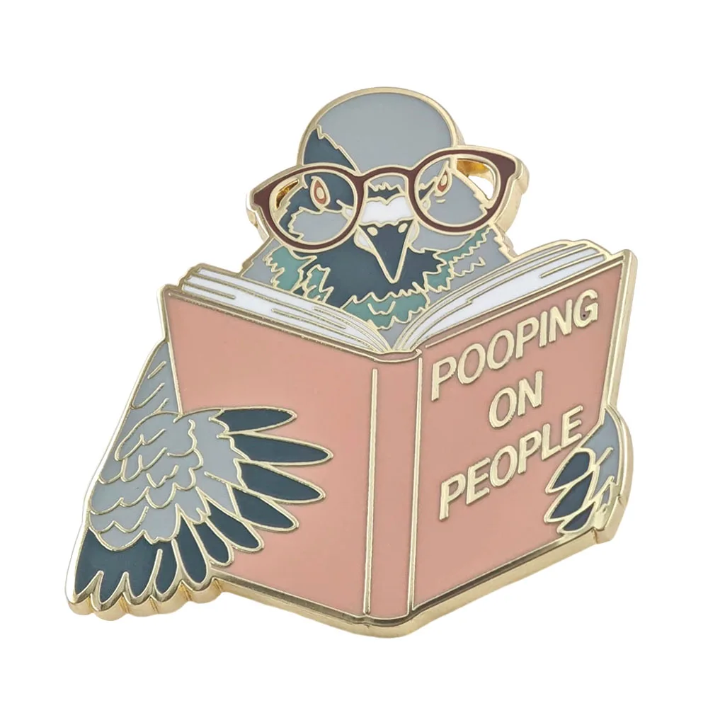 Lustige Emaille-Anstecknadeln mit der Aufschrift „Pooping on People“, niedliche Tauben-Broschen mit Brille, Reversnadeln für Kleidung und Rucksäcke, neuartiger Schmuck – Detail 1