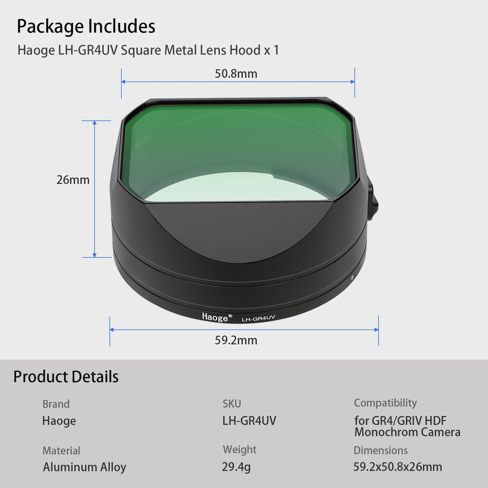 Haoge GR4 Metall-Objektivblende mit integriertem UV-Filter für RICOH GR IV GRIV HDF Monochrom-Kameraobjektiv-Zubehör, Bajonettanschluss – Detail 11