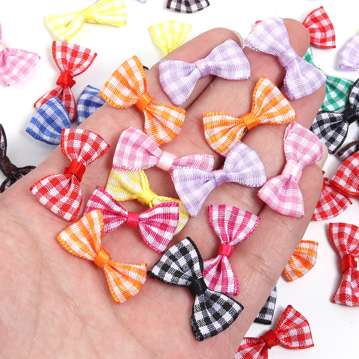 30pcs/lot Scottish Ribbon Satin Bows Set Black Checkered Handmade Bow Tie For Hairclip Decoration DIY Craft Clothes Party Deco