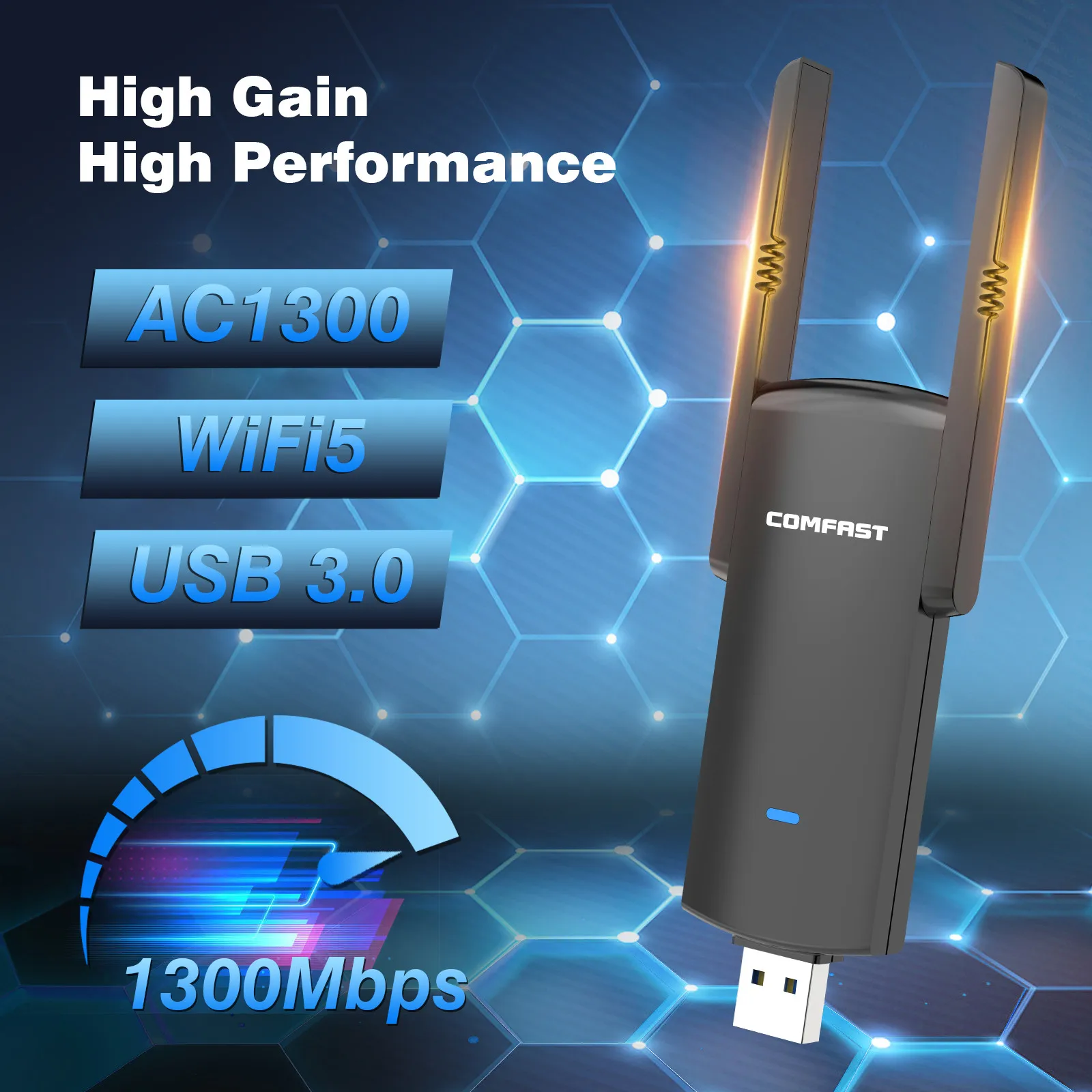 Usb 1300 Wi-fi адаптер, 3,0 Мбит/с, 2 + 5 ГГц, 802.11AC