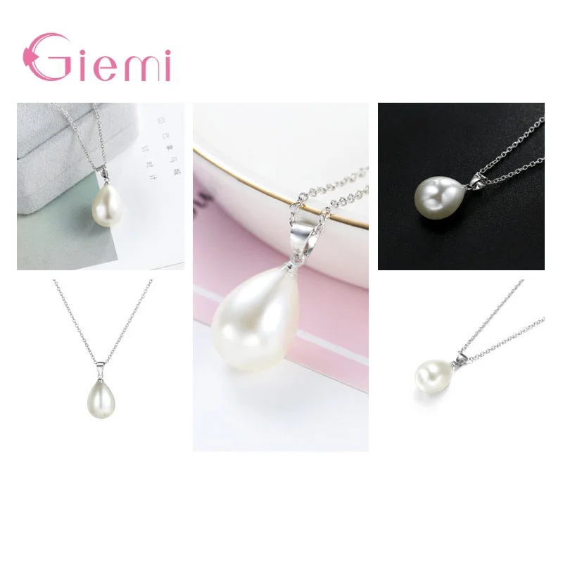 Fast Delivery Women Girls 925 Sterling Silver Jewelry Sets Wedding Engagement Party Waterdrop Pearl Earrings Necklace