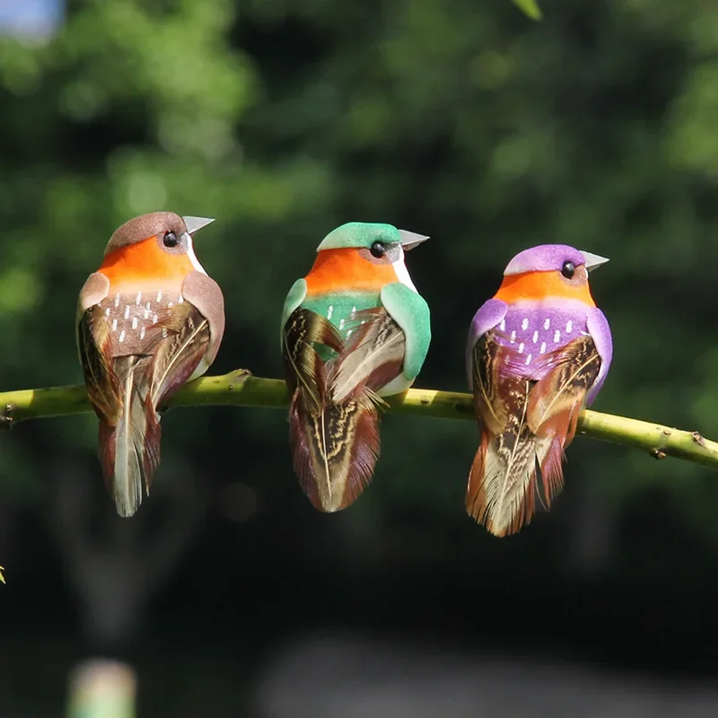 3pcs Artificial Simulation Feather Birds with Claw Small Foam Birds Miniatures Colored Figurines Home Garden Yard Ornament Decor