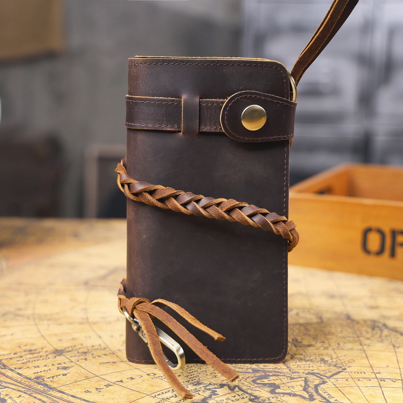 S.WORKER Vintage Crazy Horse Leder Geldbörse Handgefertigte Herren Echtleder Lange Geldbörse Taschenbrieftasche Clutch Bargeld- und Kartenhalter – Detail 5