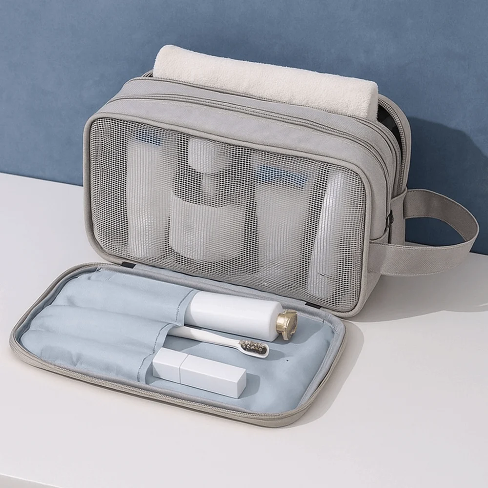 

Simple Dry Wet Separation Travel Cosmetic Bag Handheld Large Capacity Wash Toiletry Bag Dustproof Beauty Wash Pouch for Home