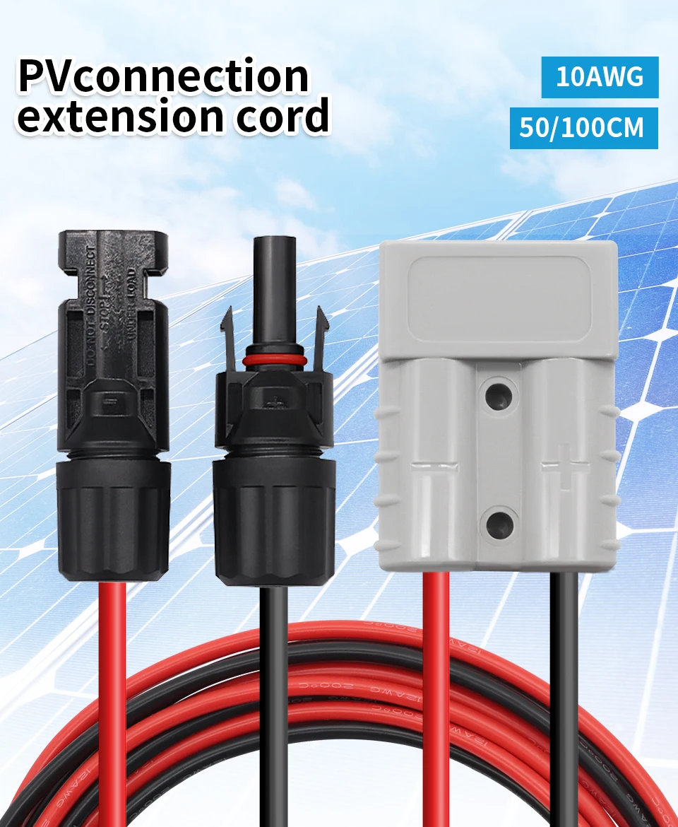 OMCH 50/100CM Solarpanel-Verlängerungskabel 6mm2 10AWG mit 50A-Stecker für Autobatterie und Solarpanel-Verbindung – Detail 3