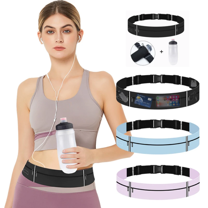 Women Running Belt Waist Bag with Water Bottle 550ml Men Sports Fanny Pack Phone Pouch Jogging Gym Bags Hydration Run