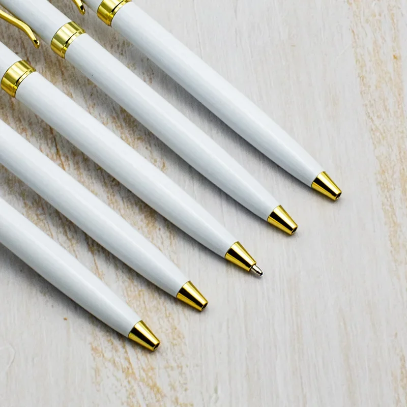 5Pcs White Color Metal Ballpoint Pen Rotating Design with Gold Clip Customize LOGO Promotion Writing Ball Pen Personalized Pens