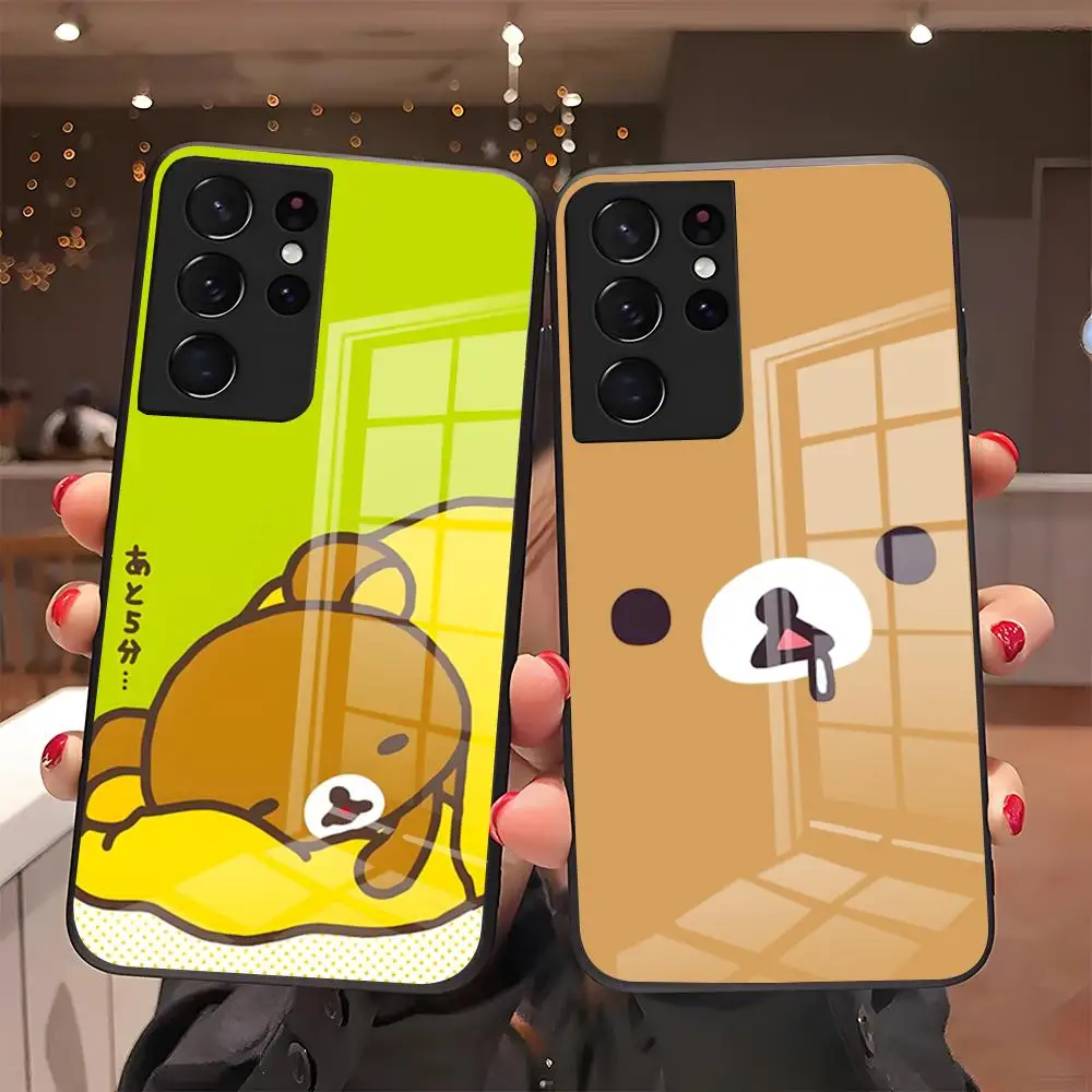 Cute Cartoon R-Rilakkuma Phone Case For Samsung S26 S25 Plus S20 S20 Plus S22 Ultra S23 FE S21 Plus S21 Ultra Glass Cover