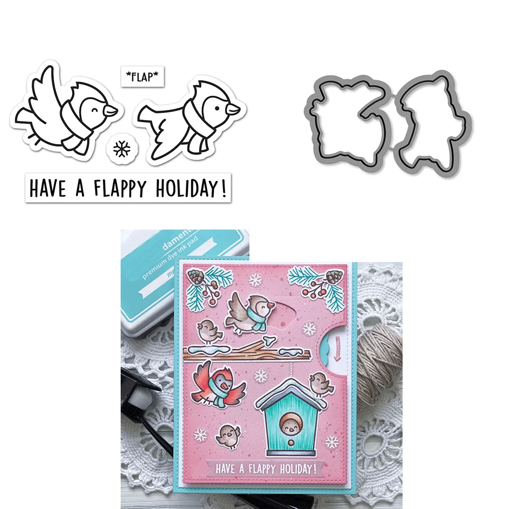 Flappy Holiday Bundles, прозрачные штампы и металлические штампы для самостоятельного изготовления открыток, фото, украшения для скрапбукинга