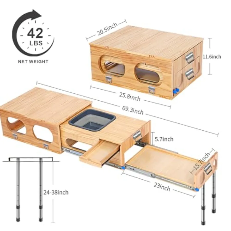 Overland Kitchen Slide-Out System All-in-One Camp Kitchen Box with Sink Chopping and Cooking Right Side Folding Camping Table f