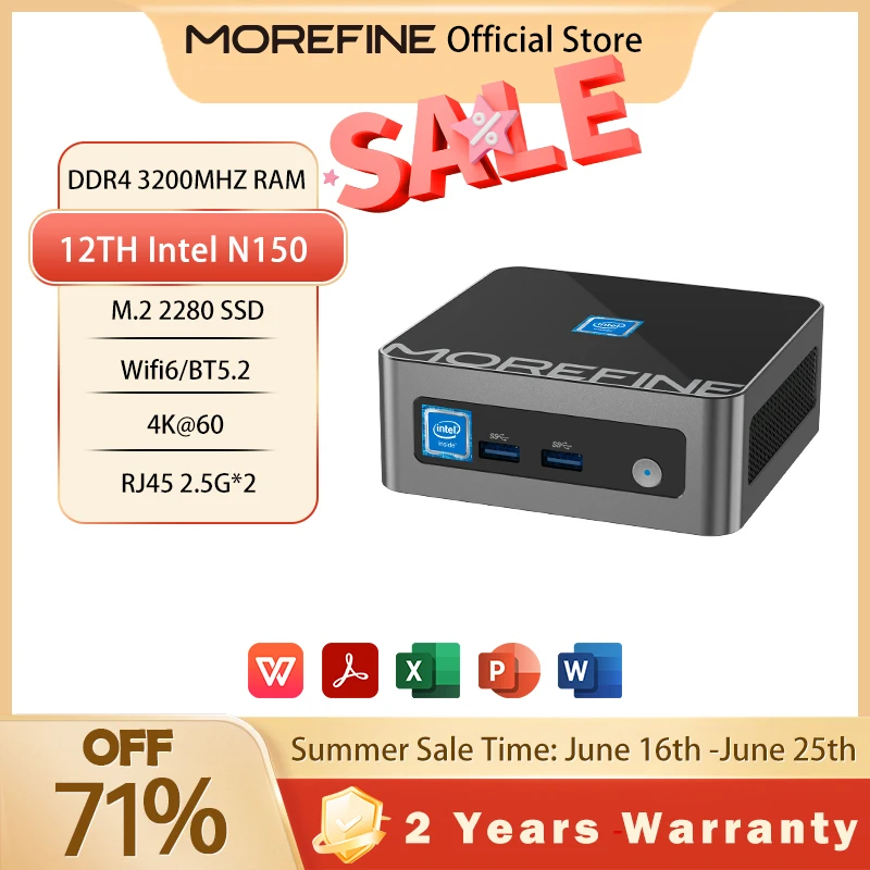 MOREFINE Intel 12th Gen Alder Lake N150 (up to 3.4GHz)16GB DDR4 RAM 512GB M.2 SSD Business Mini Desktop Computer 4K WiFi6 BT5.2