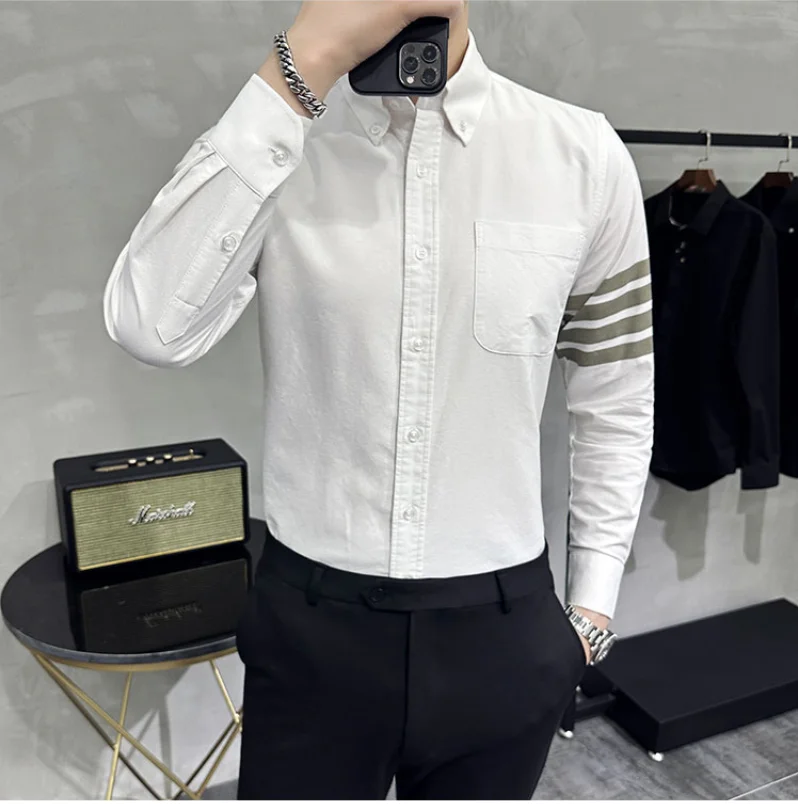 New Elasticity Slim Men Shirts Senior Banquet  Casual Long Sleeve Shirts Luxury Good Quality Men Pure Cotton Shirts Size 8XL-S