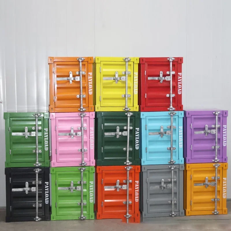 Industrial Style Container Storage Cabinet Bedside Coffee Table Tin Cabinet Dining Vintage Cabinet Storage Boxes Bar Decoration