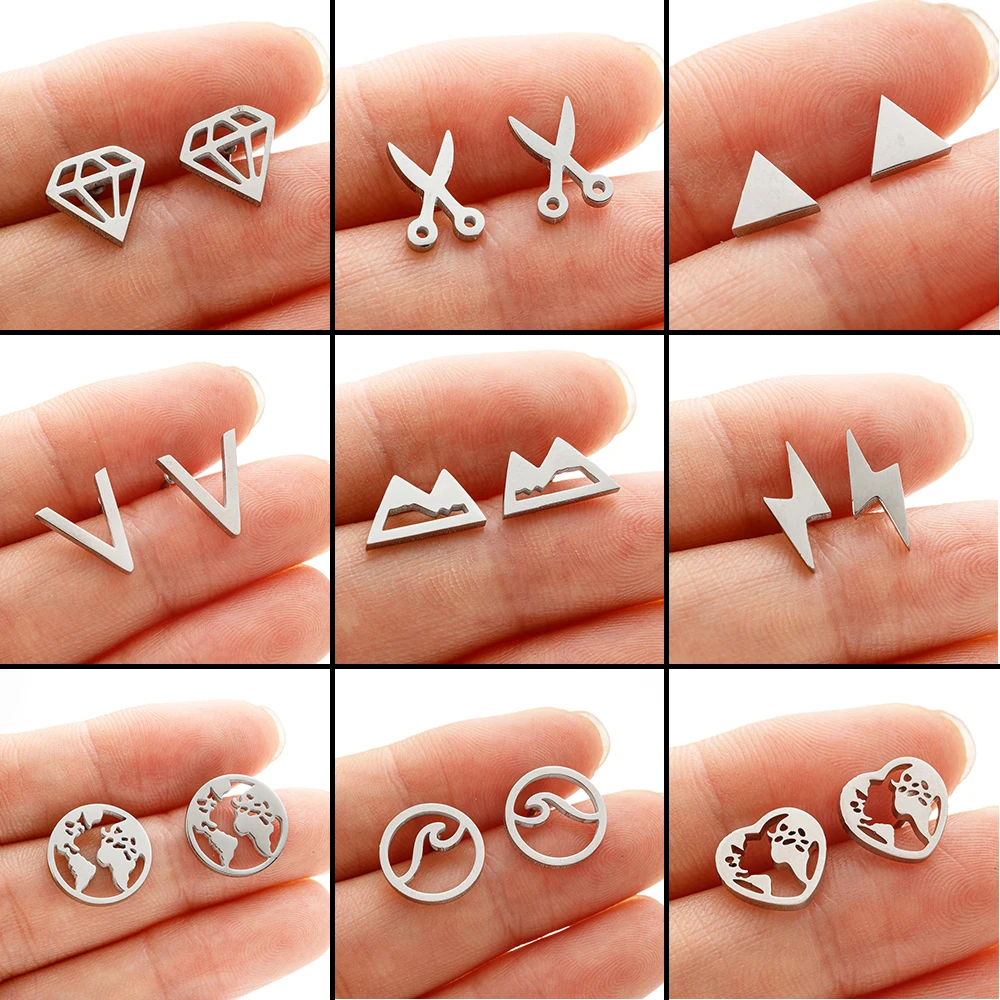 Simple Round Design Sea Wave Earings Geometric Ocean Surf Stud Earrings Stainless Steel Jewelry Gift Wholesale Pendientes