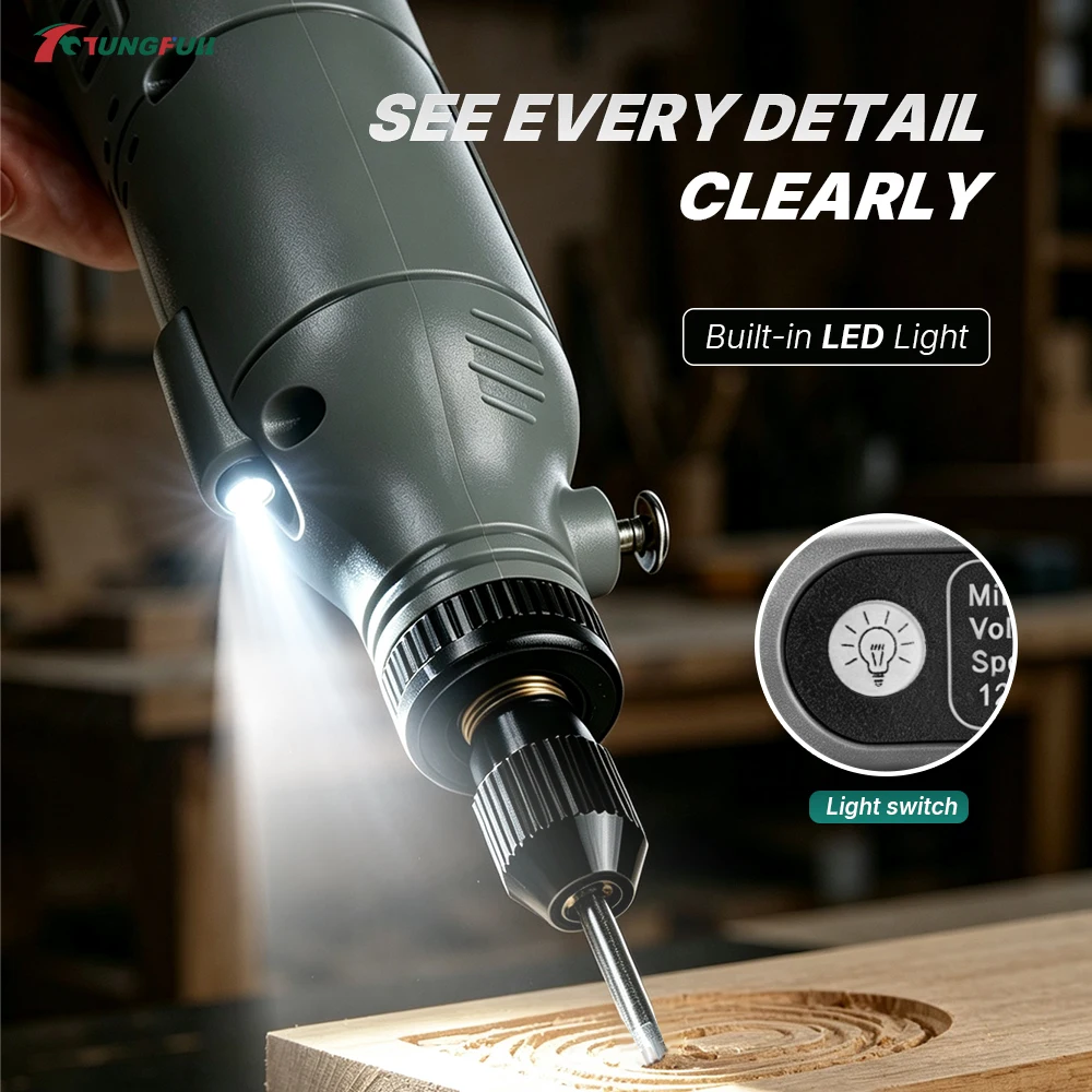 TUNGFULL Multi-Purpose Grinder Mini Rotary Tool 5 Speed USB Rechargeable with LED Light for Metal Wood Plastic