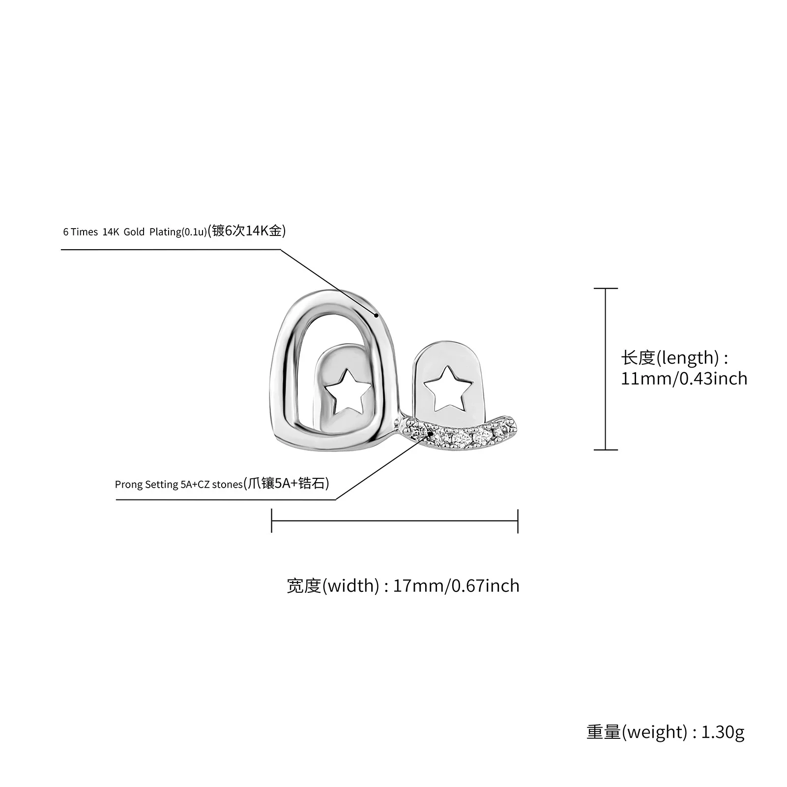 Rachelz-女性と男性のためのキュービックジルコニアストーンの歯のキャップ,ユニークな水平バー,中空,ゴールドとシルバー,ジュエリーギフト