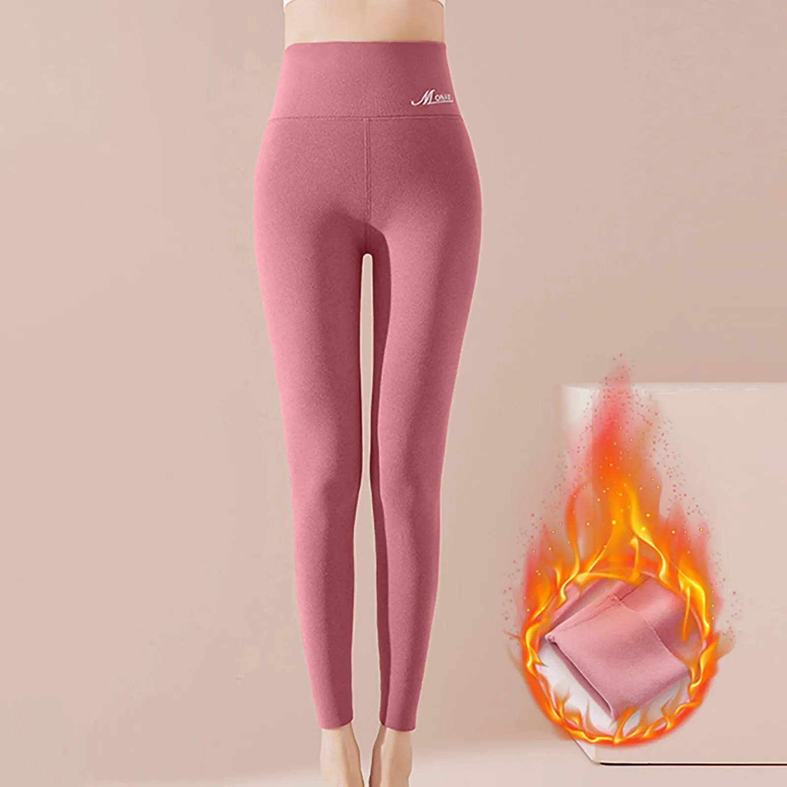 Leggings auto-chauffants taille haute pour femmes, pantalons thermiques sans couture, velours long, double face, sourire, automne, hiver