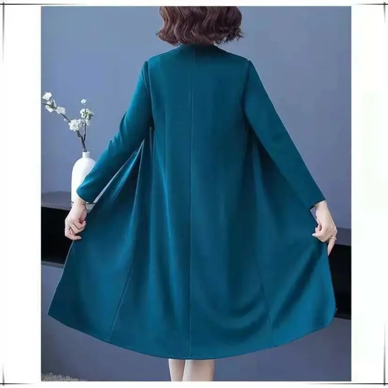 2023 Spring and Summer Autumn Solid Color Simple Round Neck Waist Tie Up Long Tank Top Dress Long Sleeve Cardigan Two Piece Set