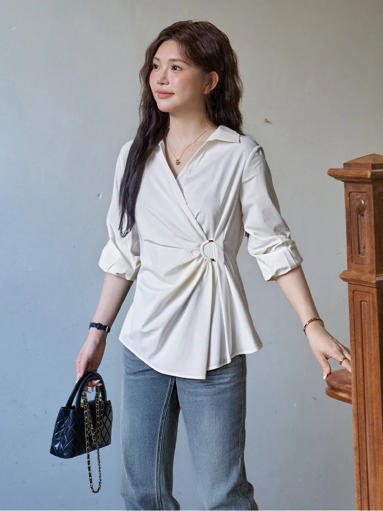 

Stylish plus Size Women's Fashion Set Beautiful Denim Waist-Cinching Slimming Shirt And Long Pants Autumn Season Polyester Fiber