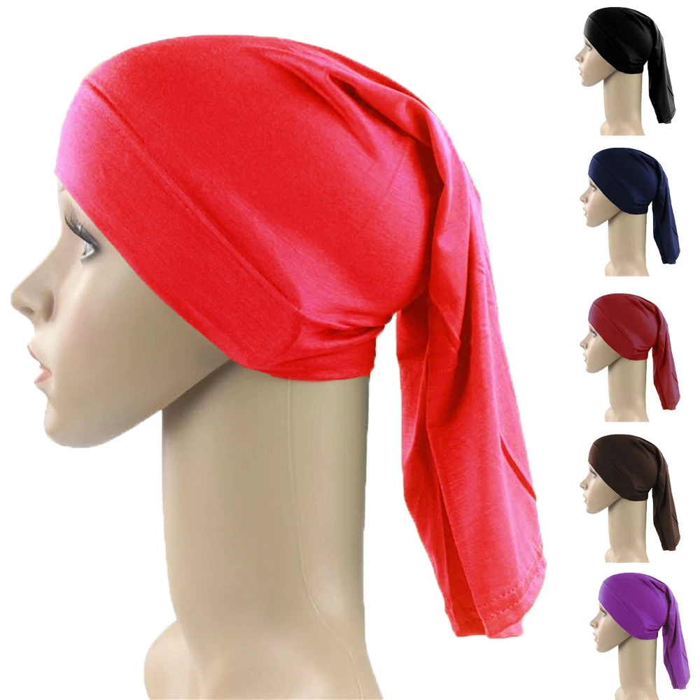 

Muslim Inner Hijab Hat Underscarf Long Sock Cap Women Islamic Turban Bone Bonnet Headscarf Beanies Ninja Headwear Turbante Mujer