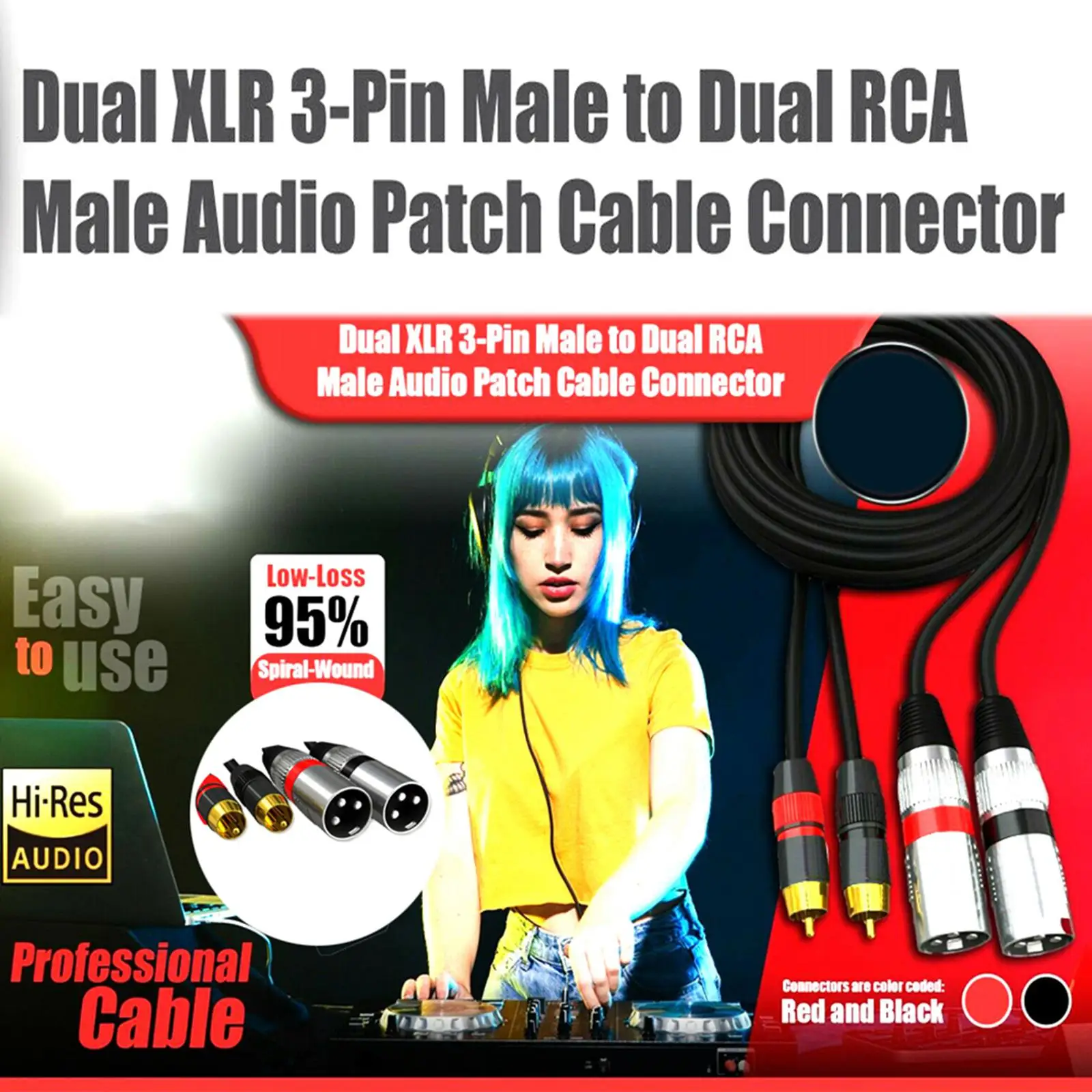 Dual RCA Male to Dual XLR Male Cable 2 RCA Male to 2 XLR Male for Speaker