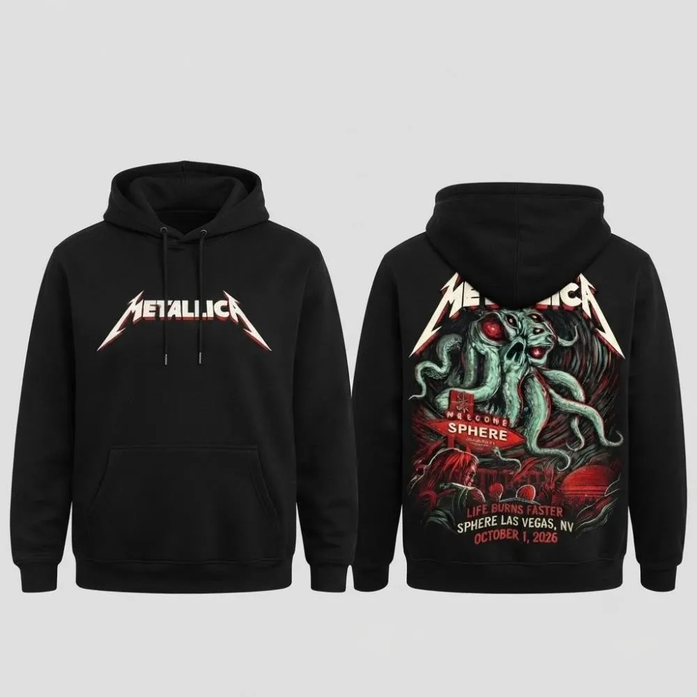 Metallica 2026 Las Vegas Hoodie Octopus Monster Front Back Print Unisex Pullover Hooded Sweatshirt Metal Rock Band Streetwear
