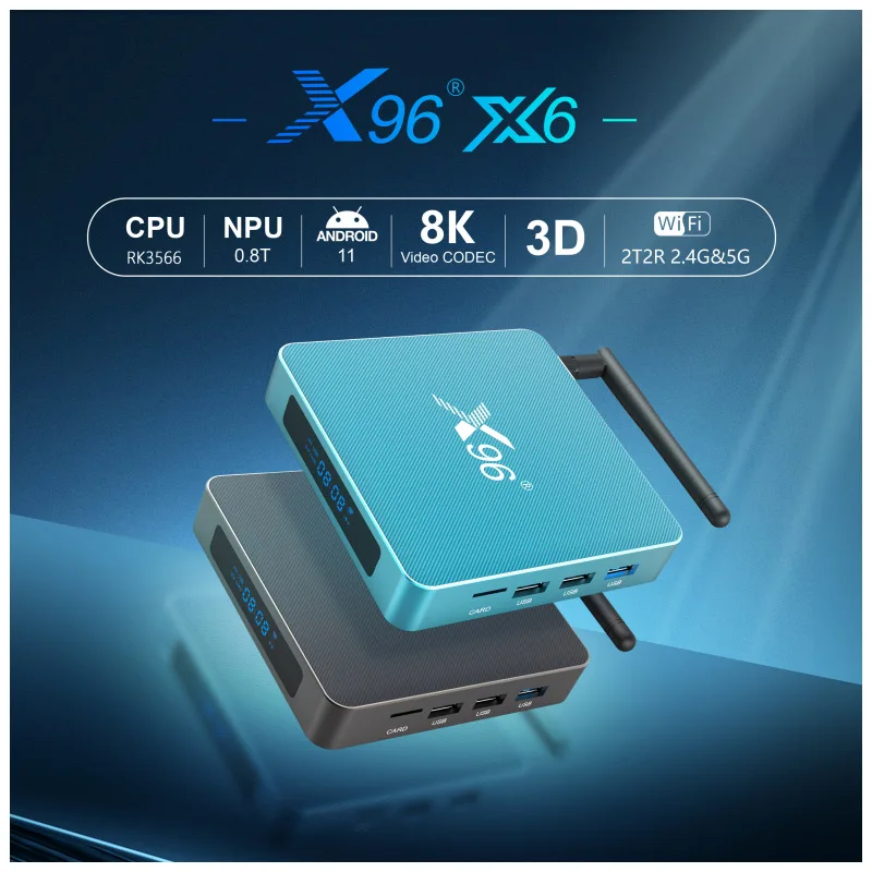 X96 X6 Smart TV Box Android 11.0 OS RK3566 8GB 64GB 128GB BT Set Top Box USB3.0 2.4G/5G Dual Wifi 1000M 4K 8K 3D Media Player