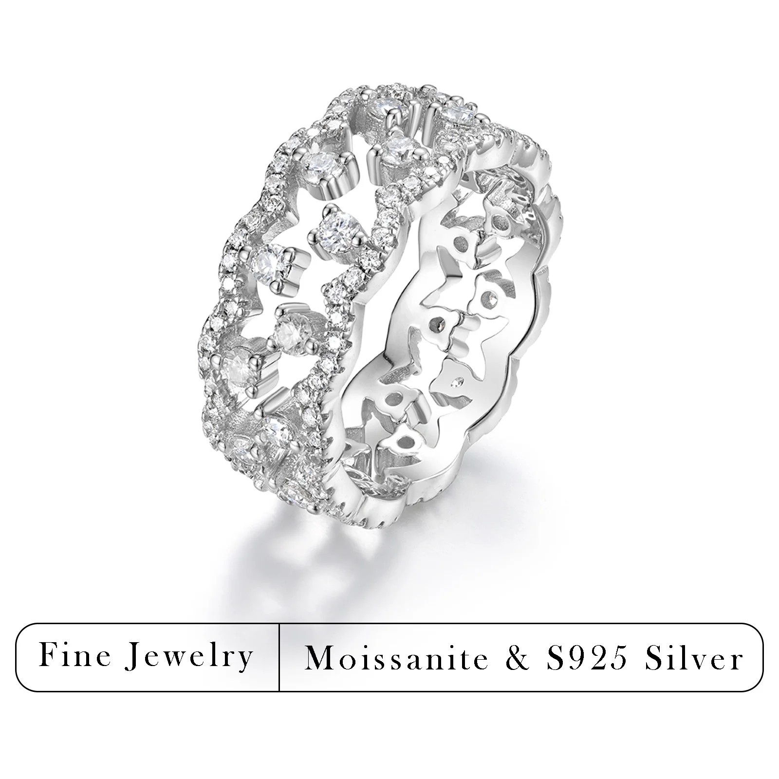 

Кольцо из стерлингового серебра 925 пробы с вырезанной звездой, инкрустированное муассанитом, полностью усыпанное бриллиантами, винтажное обручальное украшение, подарок