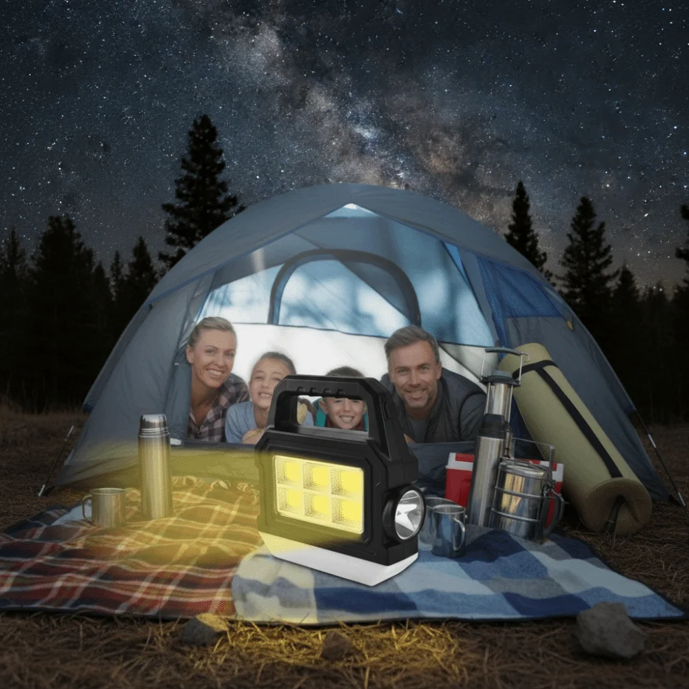 lanterna-solar-cob-led-a-prova-d'Agua-com-luz-lateral-cob-design-portatil-e-recarregavel