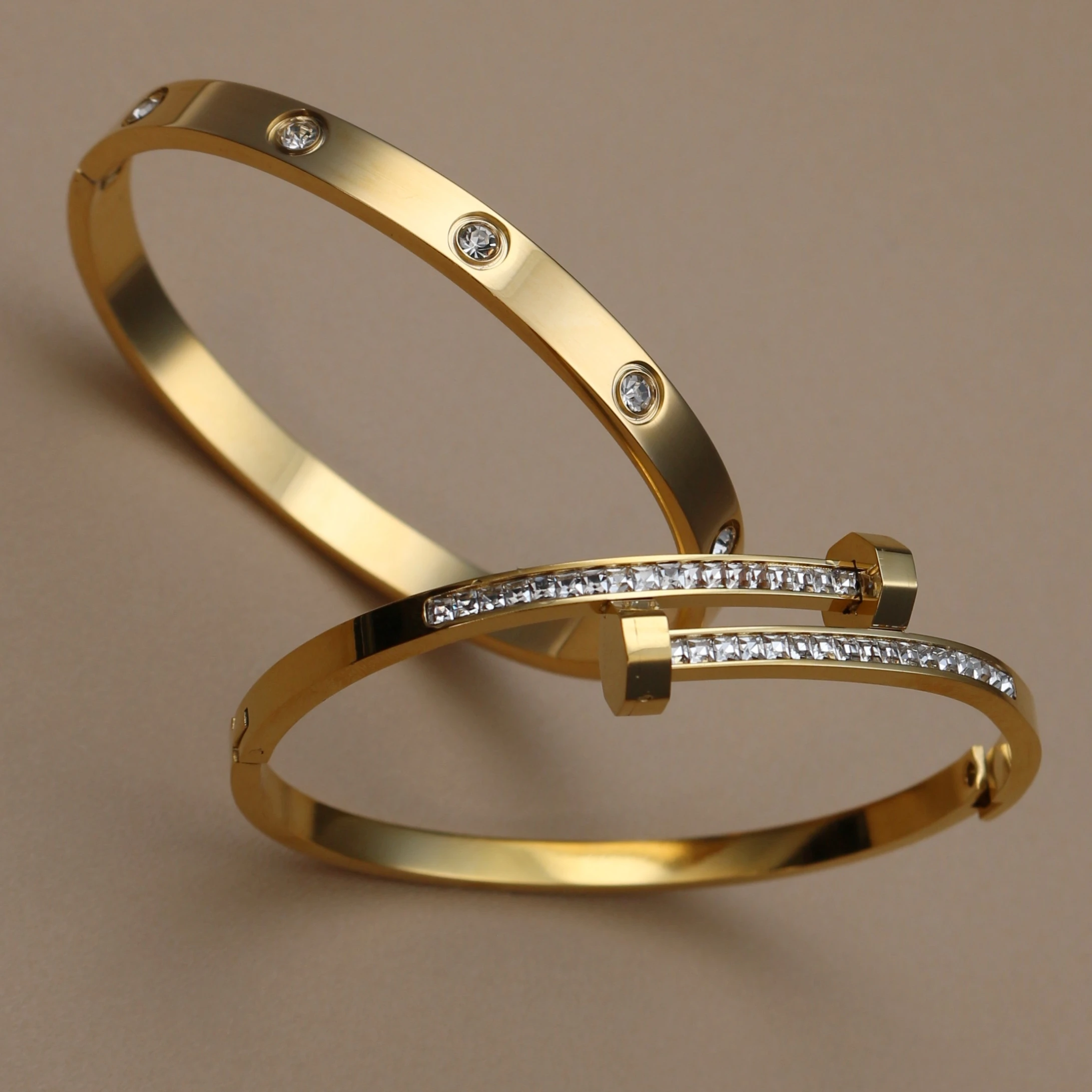 02Fashion Cross Crystal Design Stainless Steel Gold Color Stacking Bracelet Women's Jewellery Bangle For Daily Wear Party Gifts. view 5