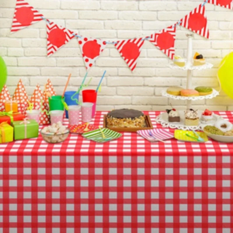 6 Pack Plastic Tablecloth, Premium Decorative Disposable Gingham Plaid Table Cloths for Parties, Rectangle Party Table Cover