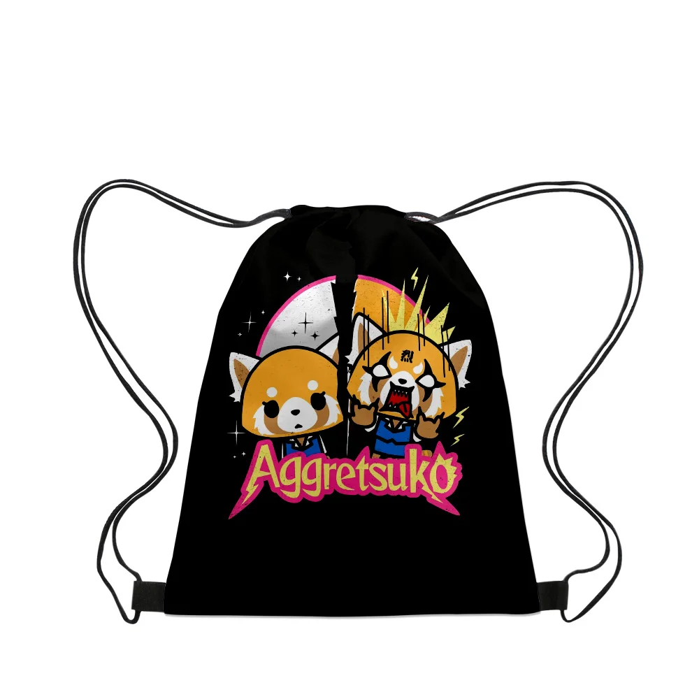 Aggretsuko cartoon 2023 novas bolsas de pano lona saco com cordão mulheres homens sacos de lazer