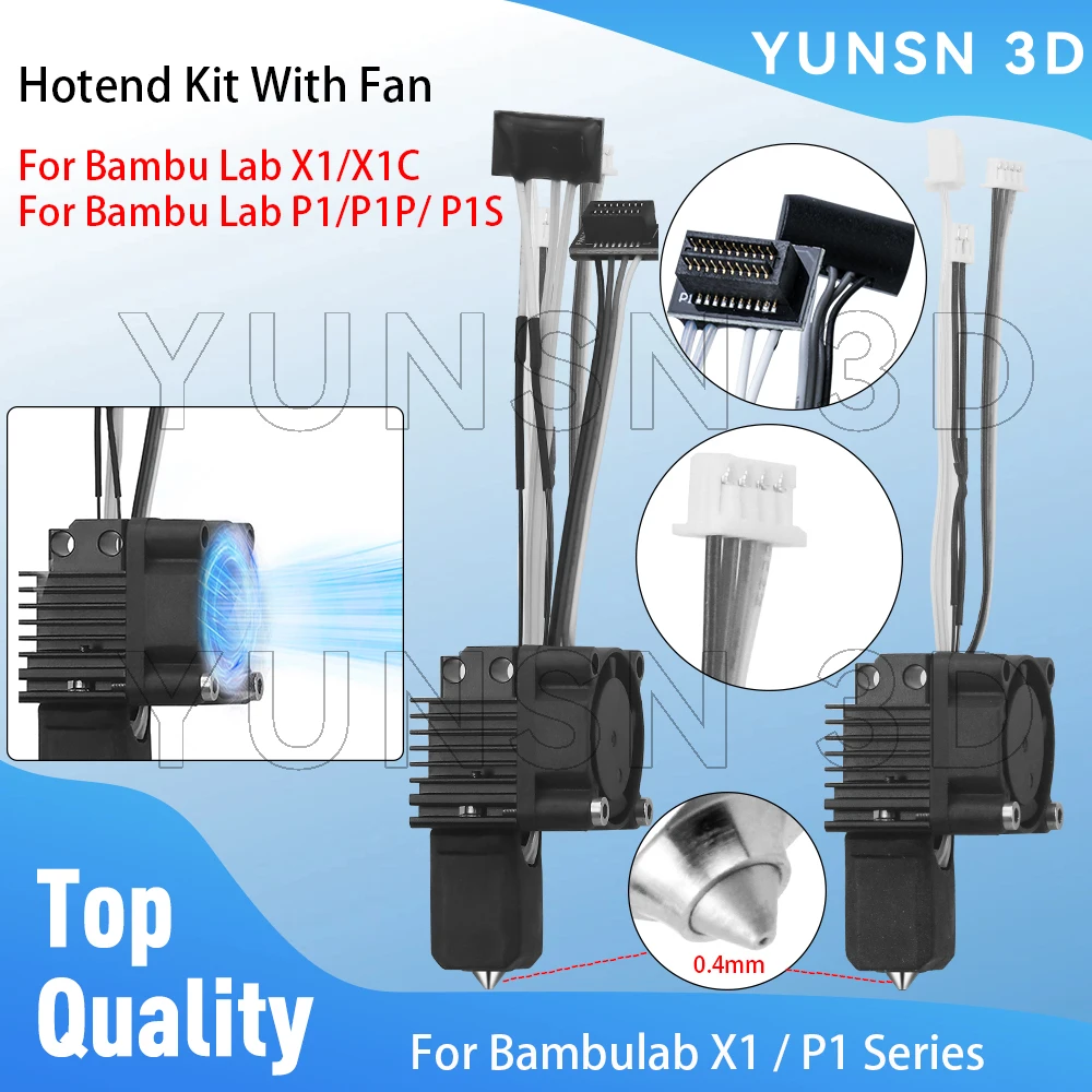 

For Bambu Lab X1 X1C Upgraded Hotend Kit With Fan 0.4mm Hardened Steel Nozzle Hot End For Bambulab P1 P1S P1P 3D Printer Parts