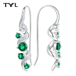 TYYL Lab Grown Emerald Moissanite Long Drop Stud Earrings 925 Silver Wire Piercing Needle Women Spiral Ear Hook Wedding Jewelry