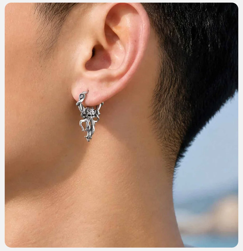 Vnox Edelstahl-Oktopus-Tentakel-Creolen, Vintage Gothic Punk Hängeohrringe, Piercing-Schmuck, Geschenk für Männer, für den täglichen Gebrauch und Partys – Detail 3