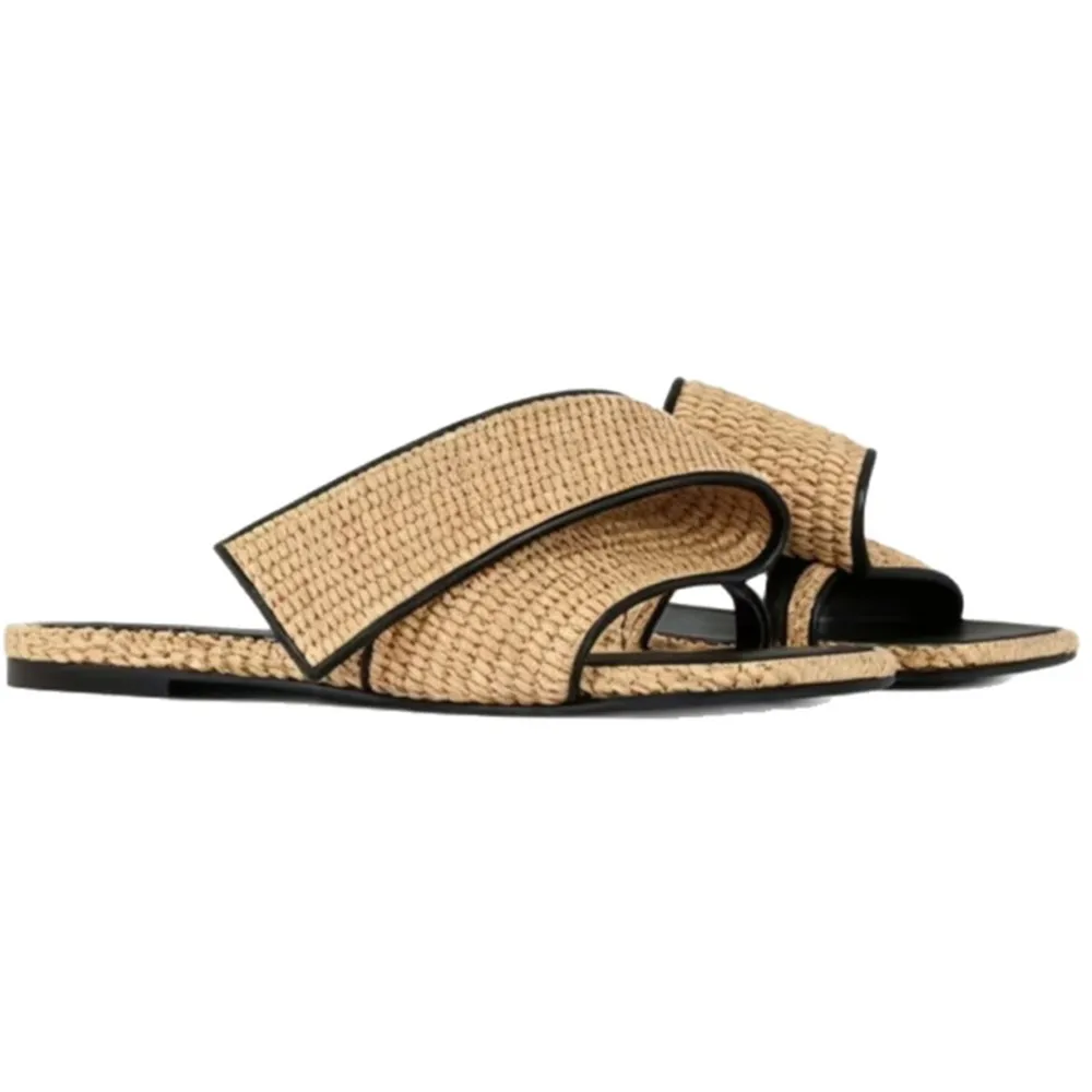2026 Summer Women's Flat Slippers, Women's Outerwear, Square Head, Open Toe, One Line Slippers, Men's Slippers