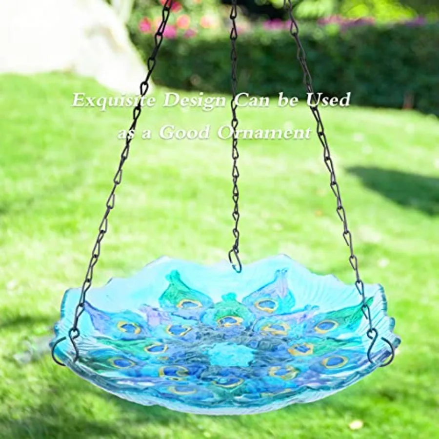 【Spot goods】Hanging Bird Bath - Bird Baths for Outdoors Peacock Glass BirdBath Outdoor Birdfeeders for Garden and Patio Decor view 5