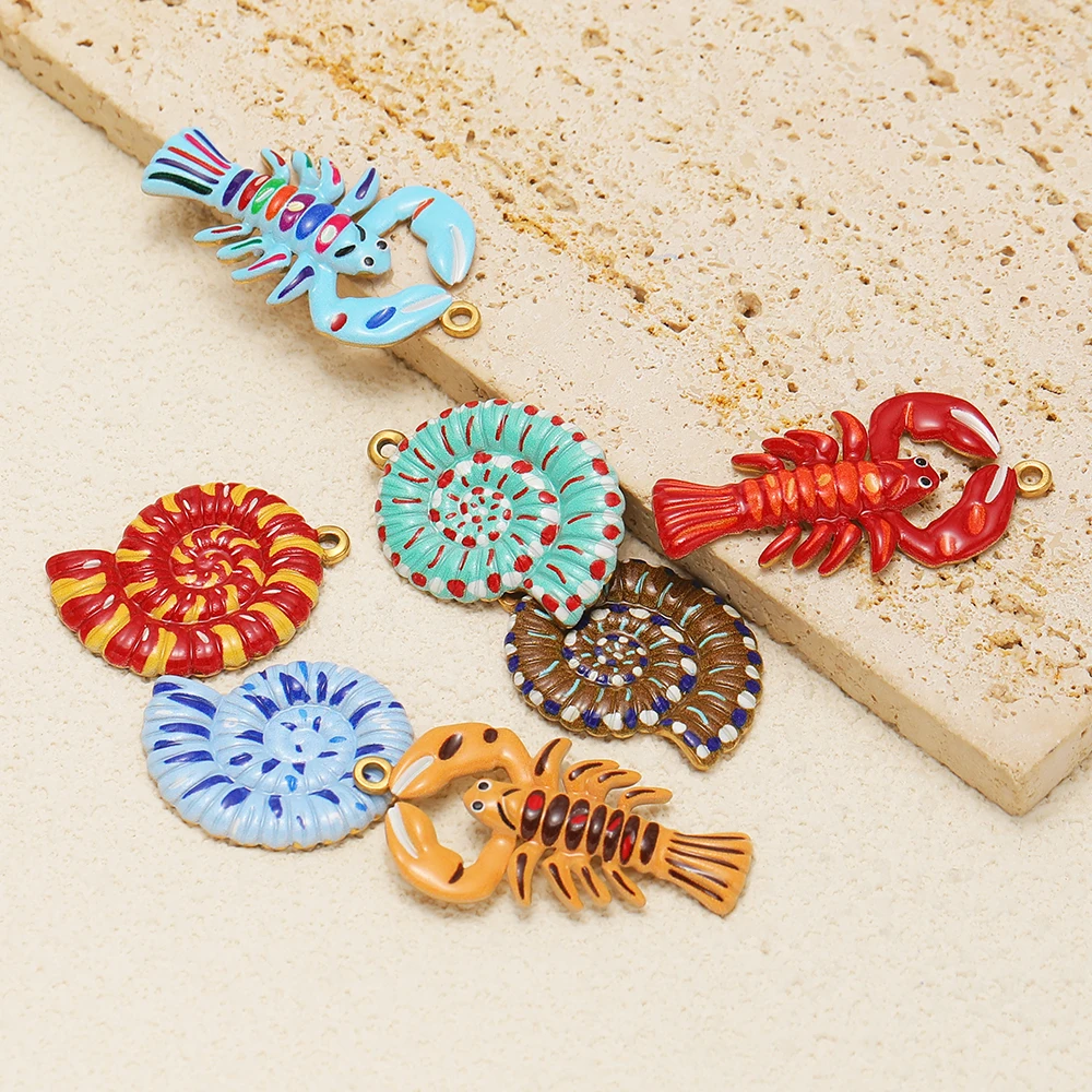 4 Stück Edelstahl-Emaille-Muschel- und Hummer-Anhänger für DIY-Schmuck, Halsketten, Anhänger, Armbänder, Kinderzubehör, Ohrringe. – Detail 4