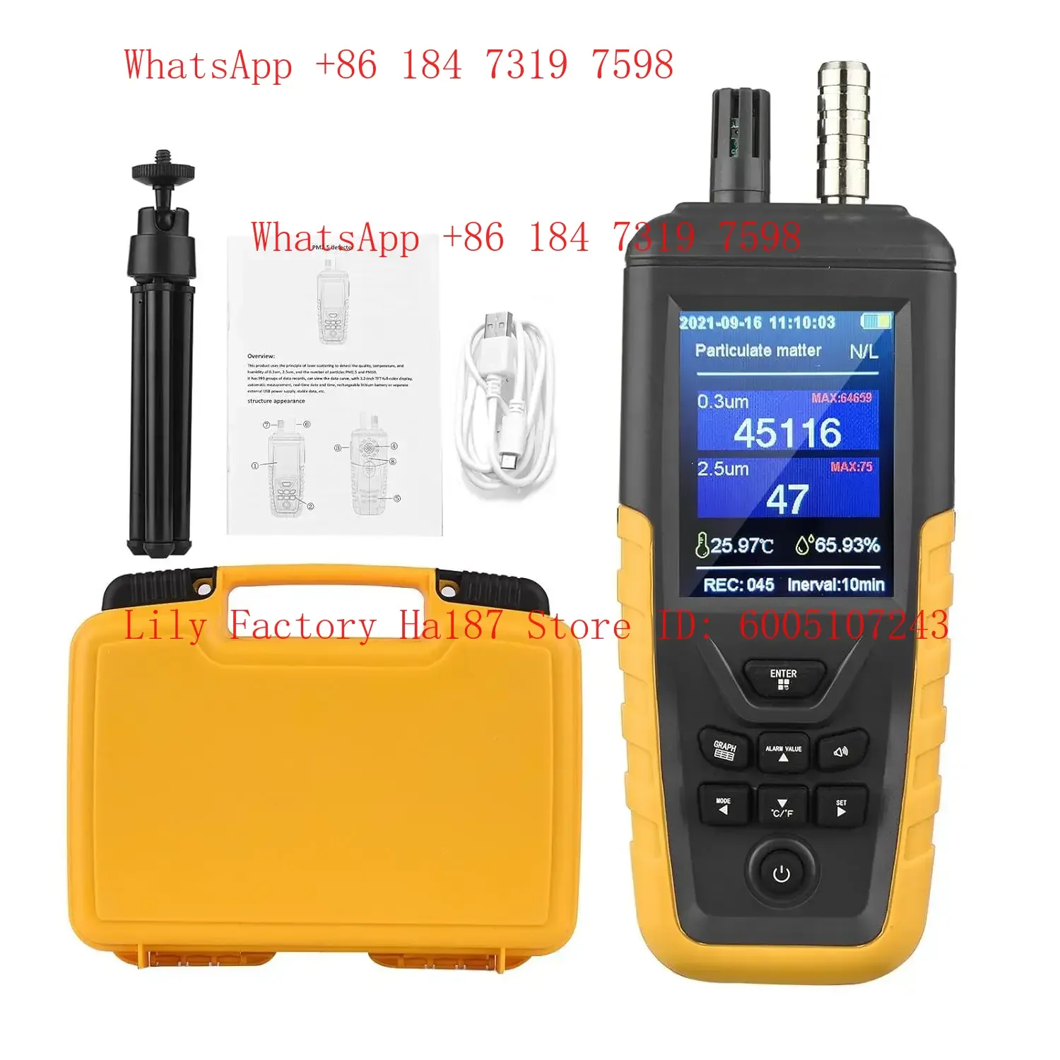 Dust Particle Counter Air Quality Monitor TC-8100 High Sensitivity 3-channel Pm0.3/2.5/10um Temperature and Humidity Monitor