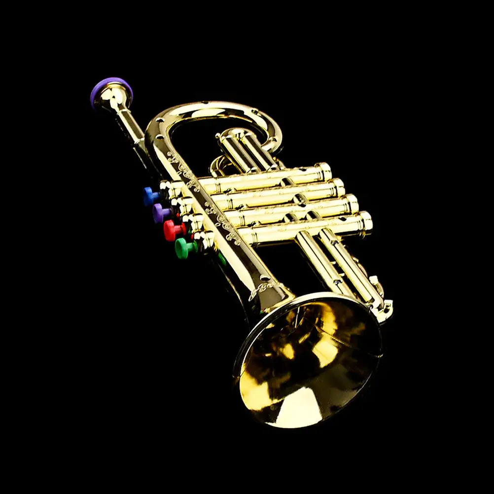 4 Tones Gold Simulated Trumpet Kid Musical Instrument Educational Plaything Stage Performance Prop Simulation Trumpet