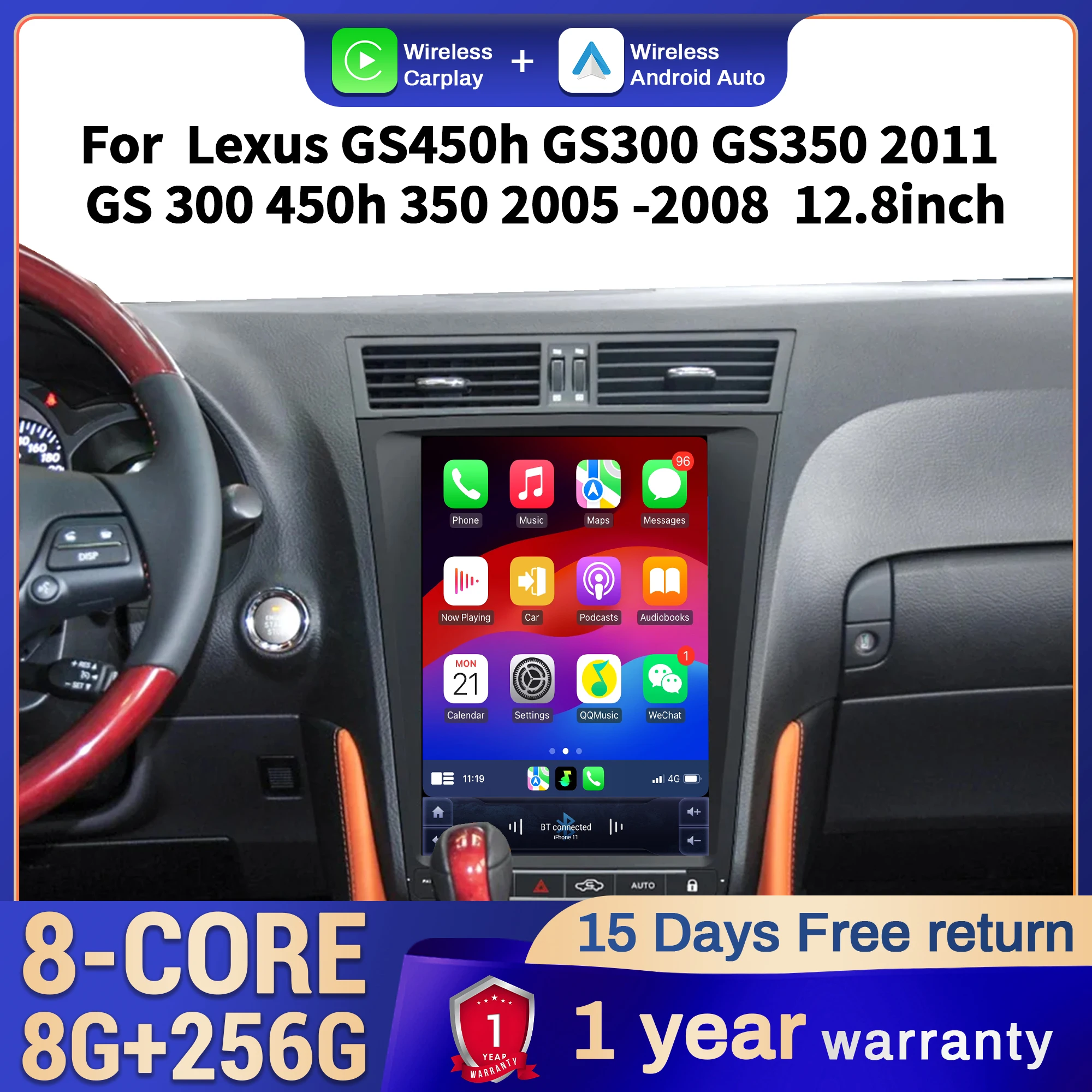 12.8“ Car Radio For Lexus GS450h GS300 GS350 2011 GS 300 450h 350 2005-2008 Wireless Bluetooth CarPlay Touch Screen Stereo