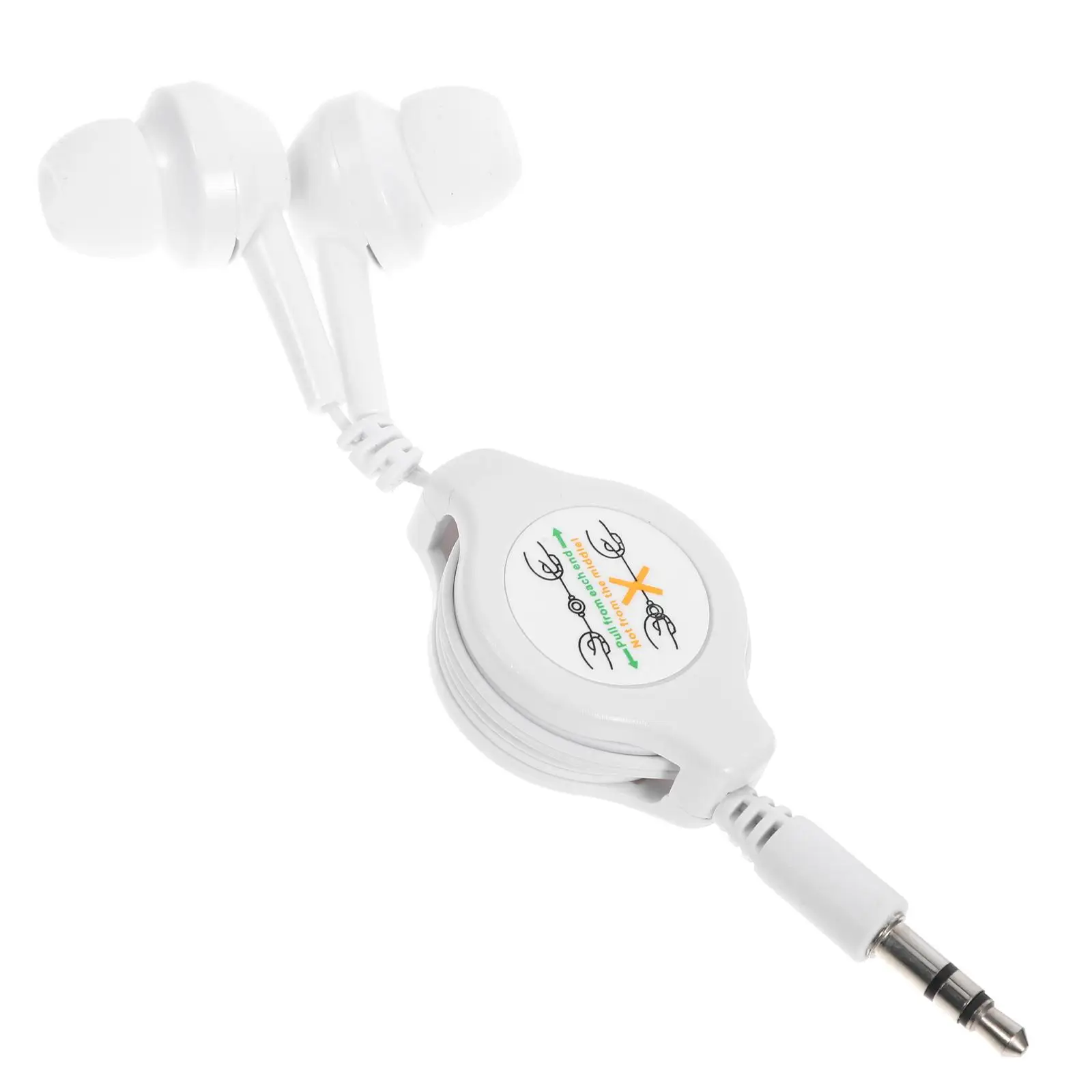 Retractable Earphone 3.5mm White Portable In-ear Earbuds Mini Noise Reduction Foldable Headphones
