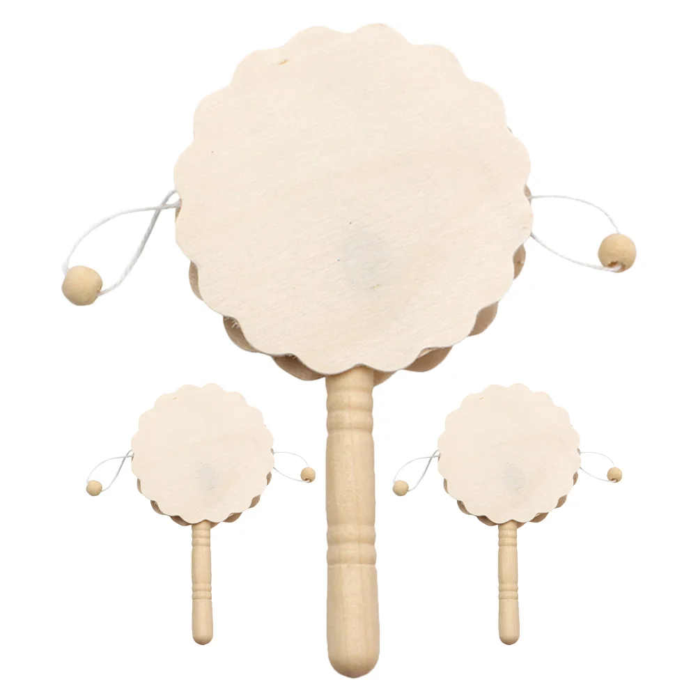 

3 Pcs Children's Handmade Toys Rattle Graffiti DIY Wooden Rattle-drum Supplies Musical Instrument Maple Model Unpainted