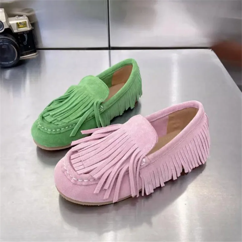 Women\'s Shoes Genuine Leather Flats Moccasins Oxford Mother Girls Slip On Casual  Suede tassel flats 35 40