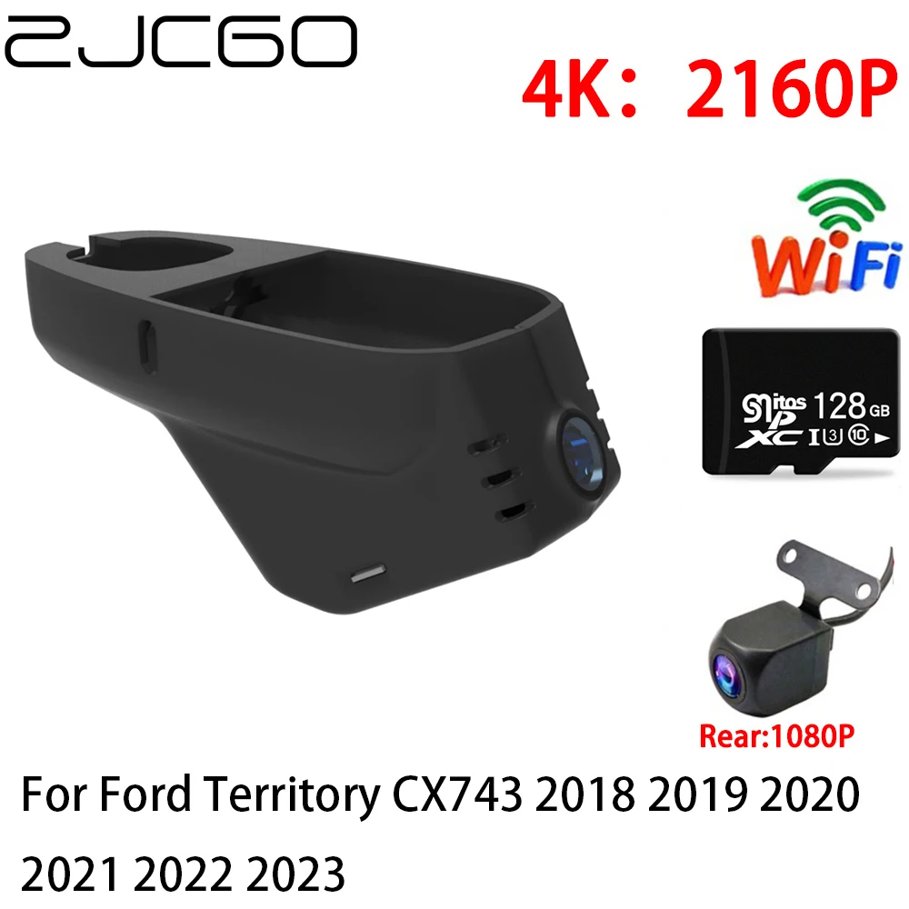 ZJCGO 2K 4K Car DVR Dash Cam Wifi Front Rear Camera 2 Lens 24h parking for Ford Territory CX743 2018 2019 2020 2021 2022 2023