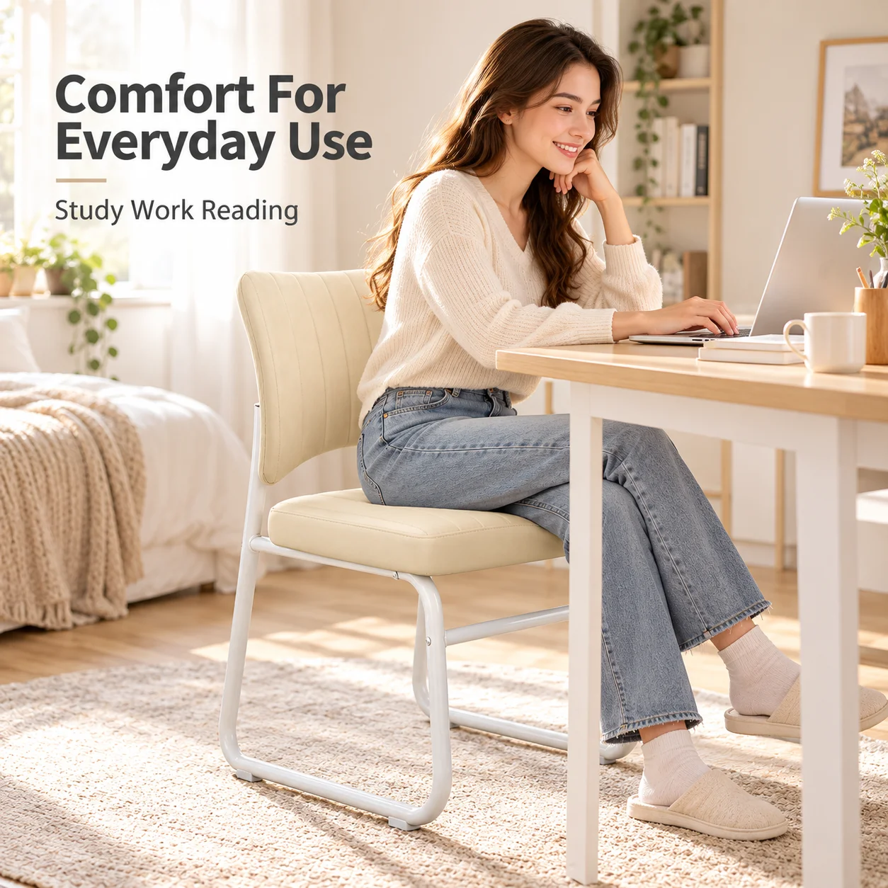 AOLIVIYA Armless Office Chair Padded Computer Desk Chair Ergonomic Cantilever Guest Chair For Home Study Conference Room