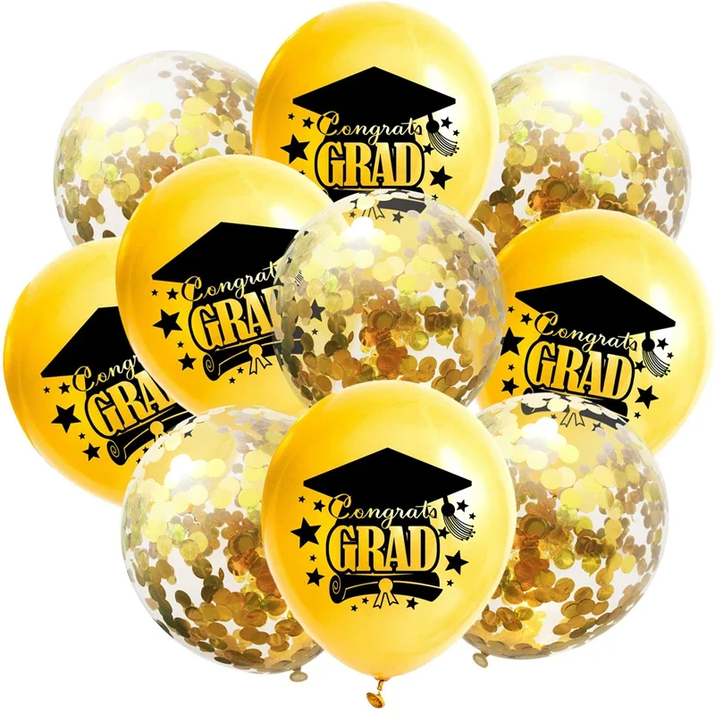 15/10pcs Graduation Decorations 2024 Black Gold Confetti Balloon for Congratulation School College Graduation Party Grad Gift