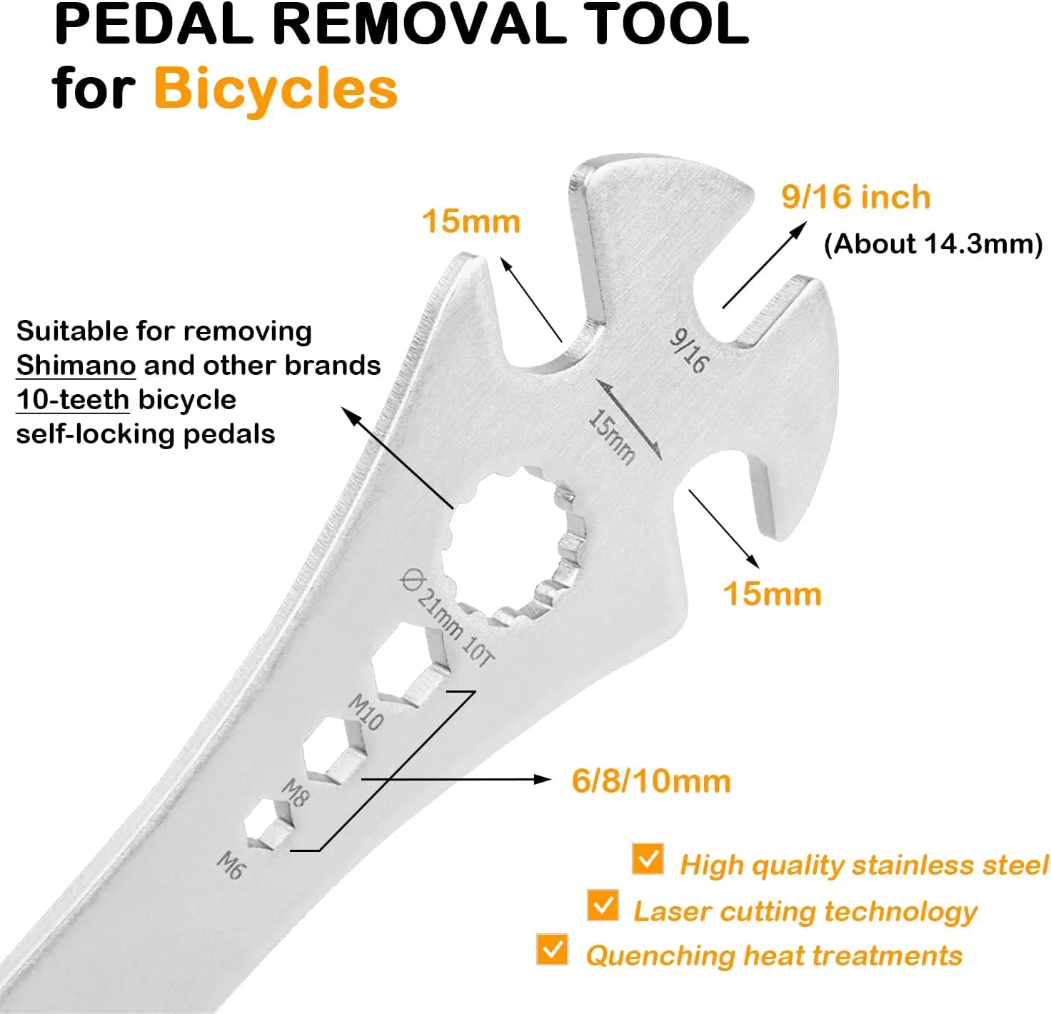 4 in 1 Bicycle Bike Pedal Wrench Bicycle Pedal Removal Tool with 320mm Extra Long Handle Multifunctional 15mm 9/16in MTB Pedal R