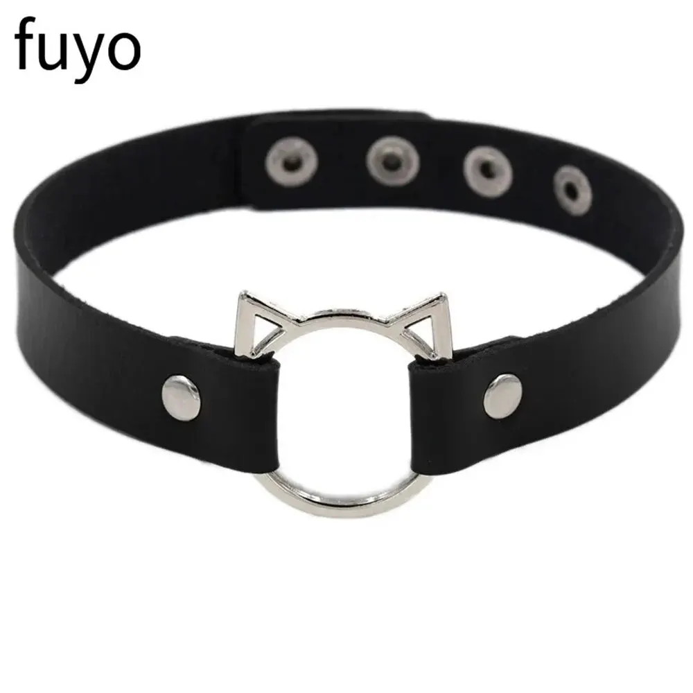 Woman Black Punk Choker Collar Necklace Pu Leather Goth Rivets Choker Necklace Pendientes Party Club Sexy Gothic Femme Jewelry